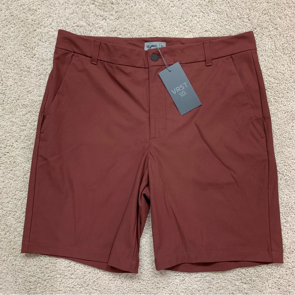 NWT Men's VRST Rum Raisin STRETCH Moisture Wicking COMMUTER Flat Front SHORTS 36